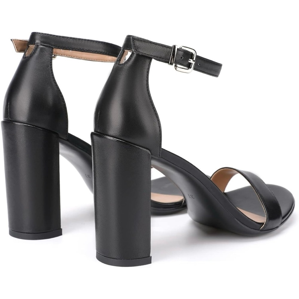 Black leather chunky heels sandals - Picture 2 of 6